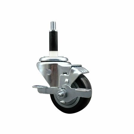 SERVICE CASTER 3'' Black Poly Swivel 7/8'' Expanding Stem Caster with Brake SCC-EX20S314-PPUB-BLK-TLB-78